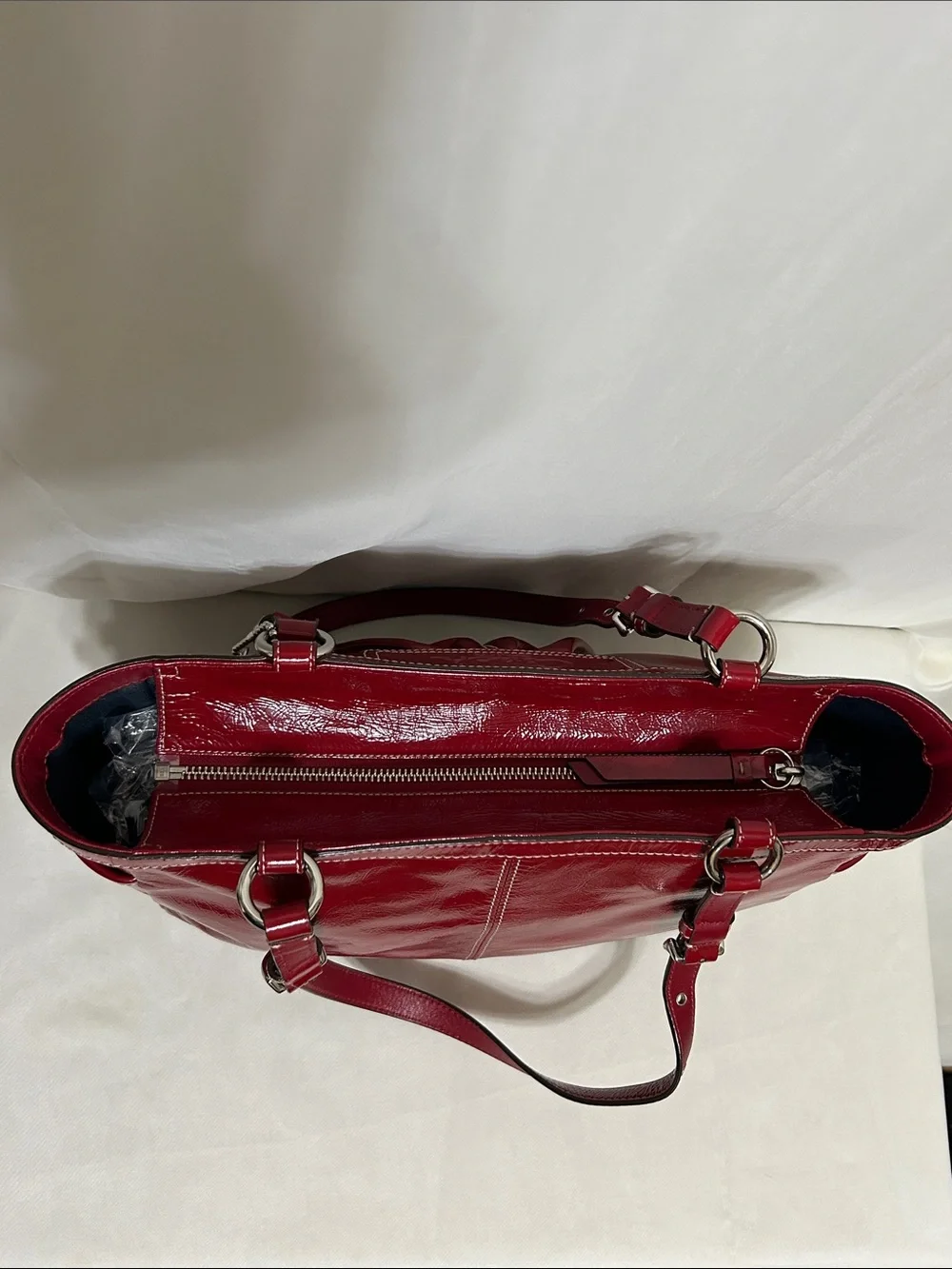 Coach Red Patent Leather Pleated Gallery Tote